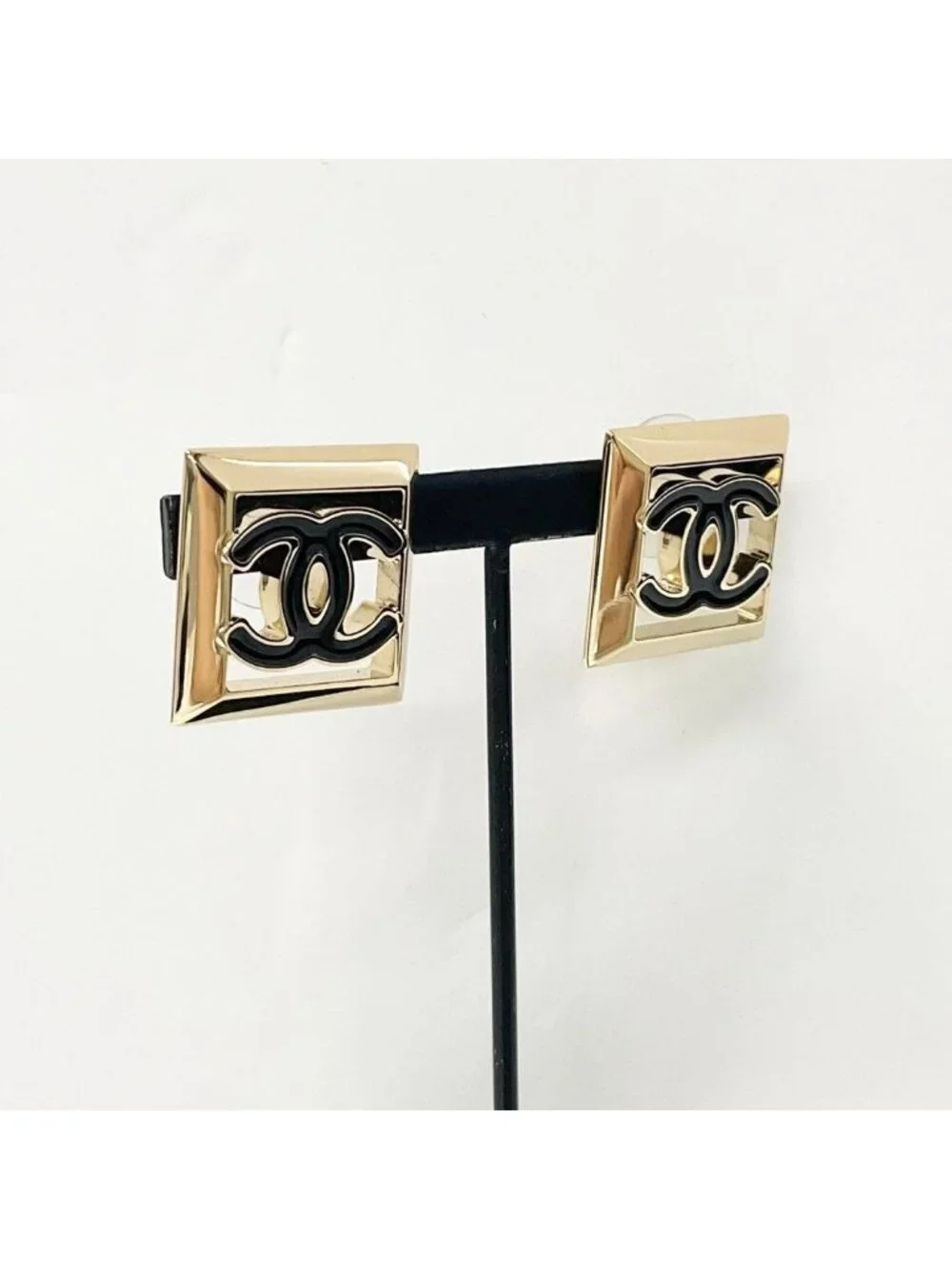 Chanel CC Logo Square Earrings Gold